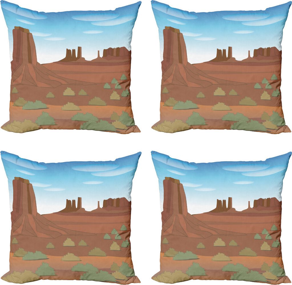 ABAKUHAUS Düne Kissenbezug Set (4 Stück), Monument Valley Cartoon-Bild, Moderner Doppelseitiger Digitaldruck, 45 cm x 45 cm, Pale Caramel Multicolor
