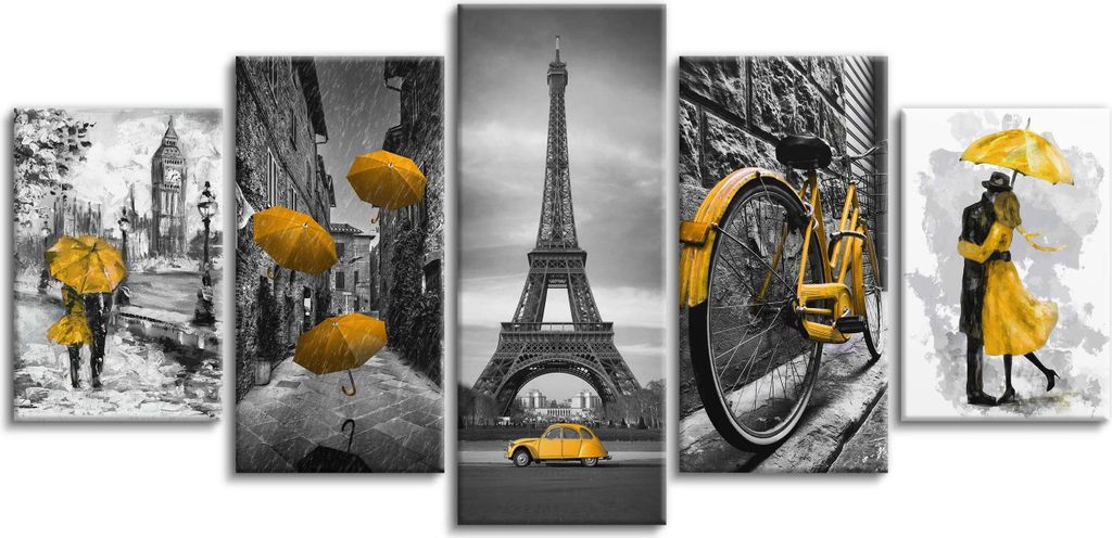 Set von Leinwand Wandbilder für Wohnzimmer Großes Gemälde Paris 50x100