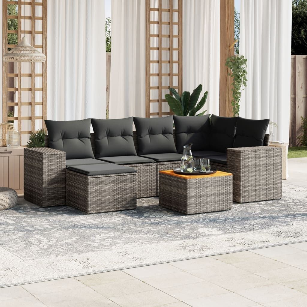 Design 7-tlg. Garten-Sofagarnitur mit Kissen Grau Poly Rattan, Gartenmöbel-Sets 2024 Neu