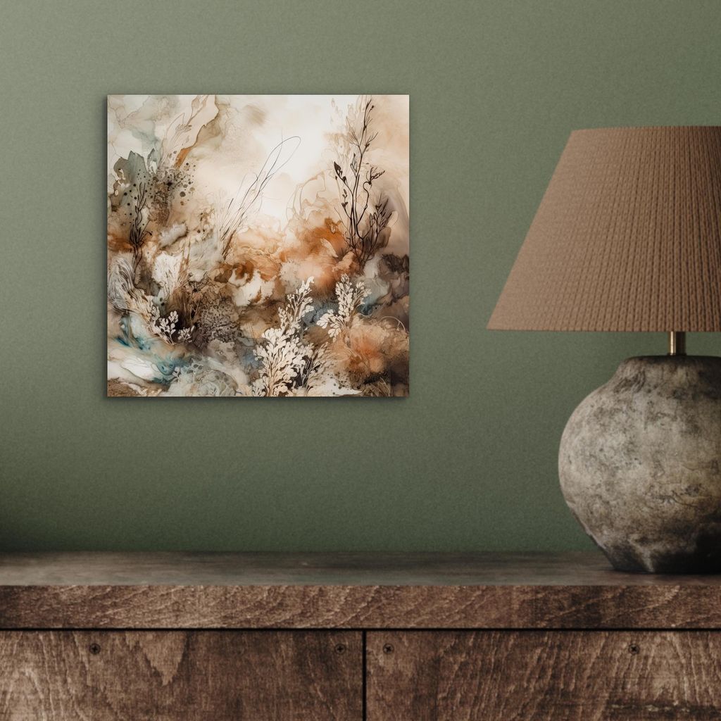 MuchoWow Wanddekoration Metall Metallbild Wandkunst 20x20 cm Abstrakt - Beige - Farbe - Kunst - Natur - Blumen MuchoWow Aluminium Gemälde - Alu Di...