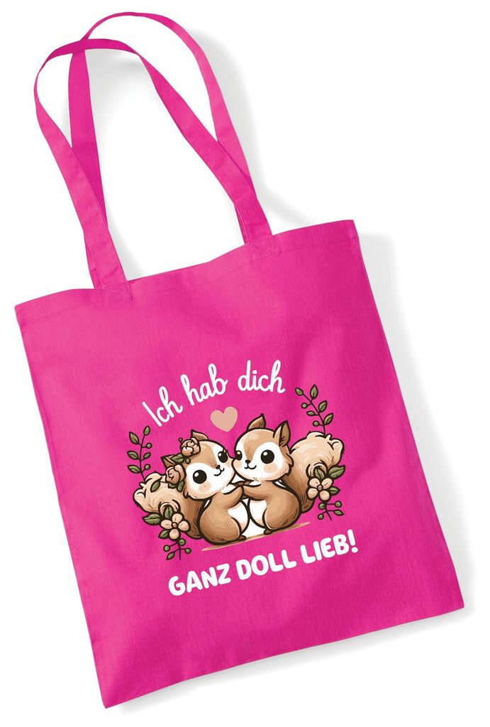Huuraa Jutebeutel Ich hab dich ganz doll lieb Einchhörnchen 10 Liter Fuchsia Baumwolle Tasche Geschenkidee