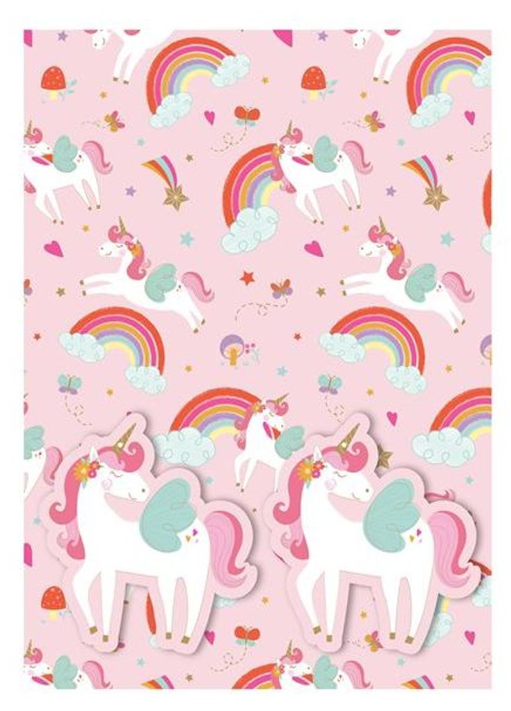 Einhorn 2 Bögen Geschenkpapier + Anhänger Produktbild 