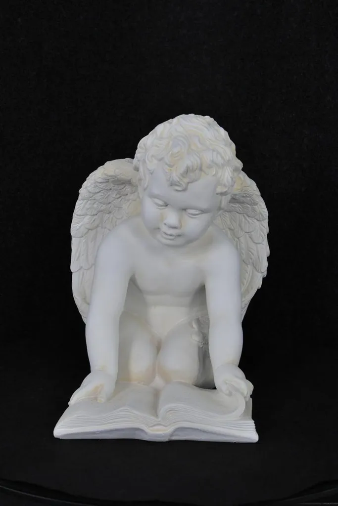 Statue Ange en Plâtre avec Livre - Sculpture Finition Blanche Artisanale