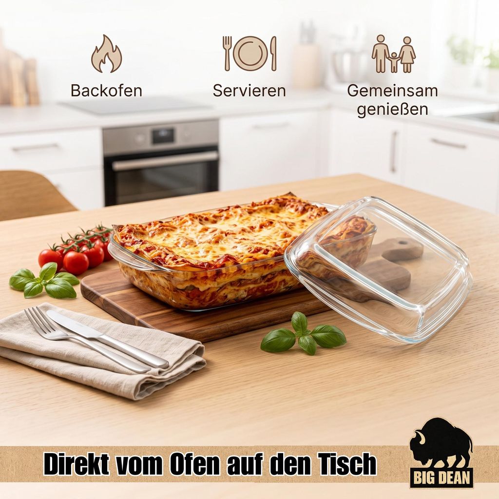 BigDean Auflaufform mit Deckel 3,3L – rechteckige