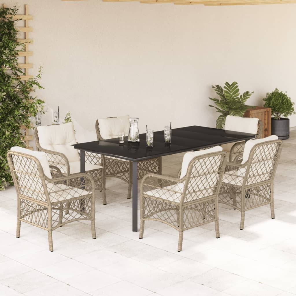 2025 cloris Gartenmöbel Set Balkonmöbel-Set 7-tlg. Garten-Essgruppe mit Kissen Beige Poly Rattan - Gartenmöbelgarnituren Sale4895768 5parcel