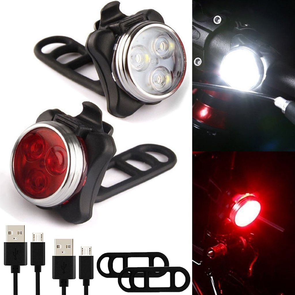 LED Fahrradbeleuchtung Scheinwerfer Rücklicht Fahrradlampe Lampenset Aufladbar 