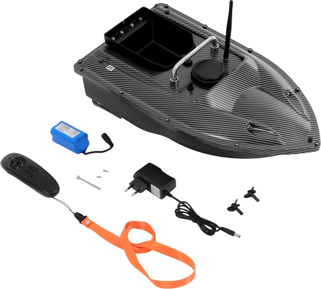 Ferngesteuertes Futterboot - RC Bait Boat - Reichweite 500 m - Nutzlast 1,5 kg - Größe 49×27×16 cm - ABS + Edelstahl - EU-Stecker 110–240 V -...