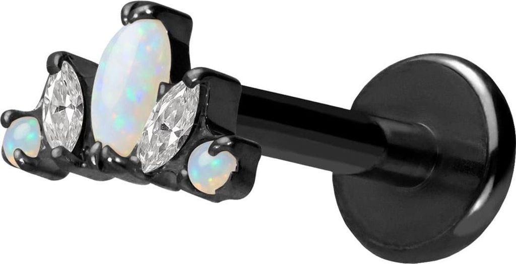 Ohrpiercing, Nasenpiercing Titan Labret mit Push Fit LOTUSBLÜTE Schwarz Stablänge: 10mm | Stabstärke: 1,2mm