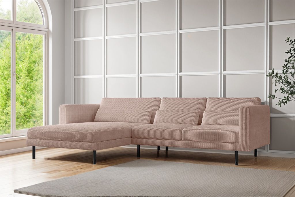 Ecksofa Designersofa AGADA in Stoff Poso Hellrosa Ottomane Links