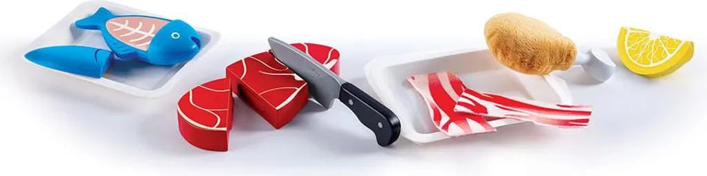 Set Poisson et Viande Hape avec Aliments à Découper Scratch en Bois - 12