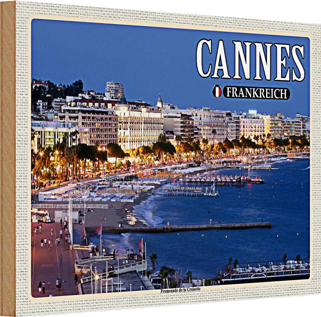 Holzschild Reise 30x20cm Cannes Frankreich Promenade la Croisette