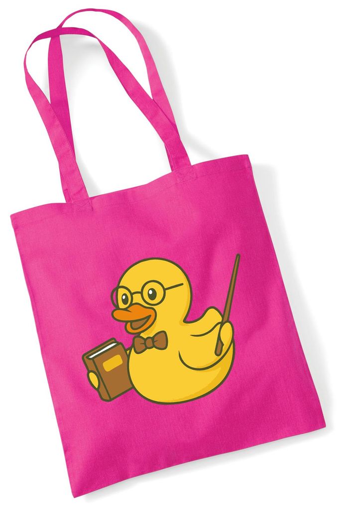 Huuraa Jutebeutel Quietscheente Lehrer Comic Gummiente 10 Liter Fuchsia Baumwolle Tasche Geschenkidee