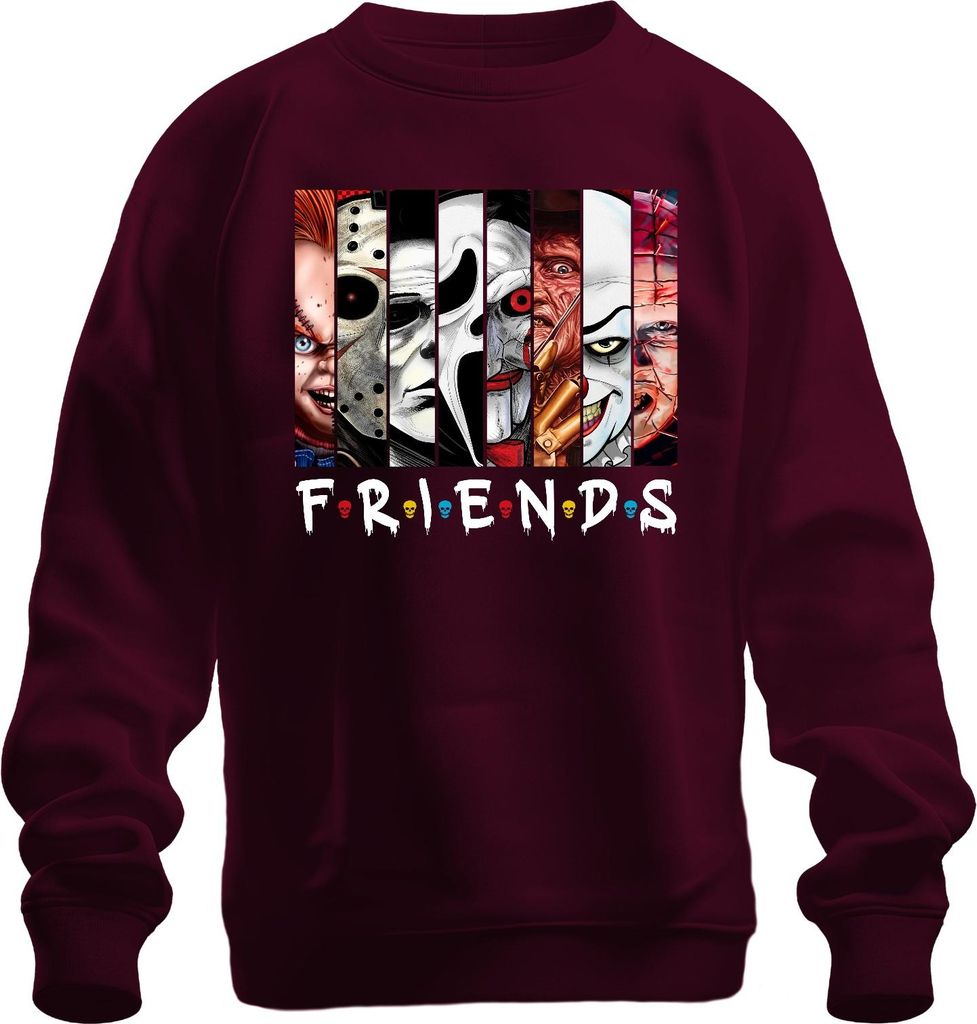 FRIENDS Horror Ikonen Jason Michael Pennywise Freddy Chucky Kult Uni Sweatshirt Pullover, Burgundy, XXL