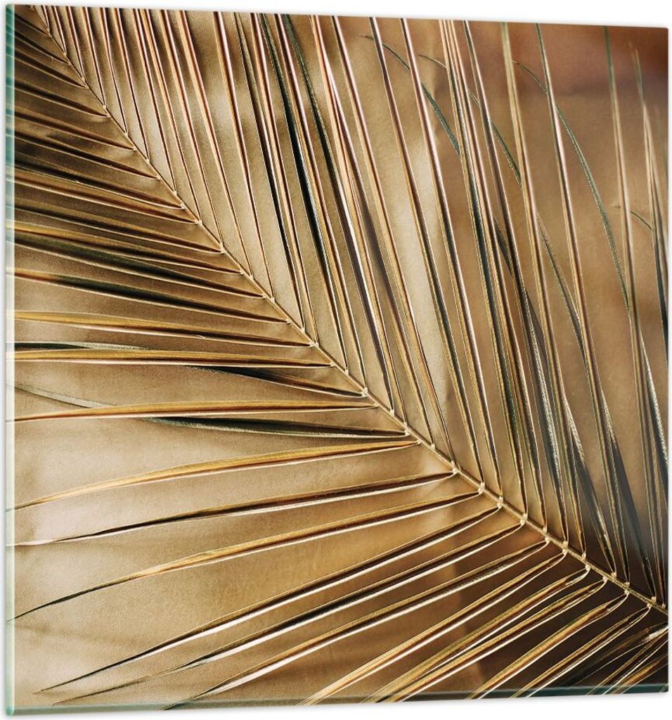 Bilder auf glas - Einteilig - Blatt Gold Pflanze - 70x70cm - Glasbilder - Wandbilder - Bilder - zum Aufhängen bereit - Wanddekoration aus Glas - G...