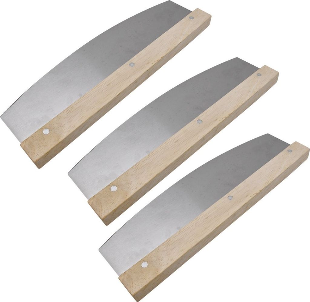 3er Set Pizzaschneider scharf Wiegemesser Kräuter- und Pizza Schneider groß Pizza Cutter aus Edelstahl und Holz Griff scharfer Pizzamesser vielse...
