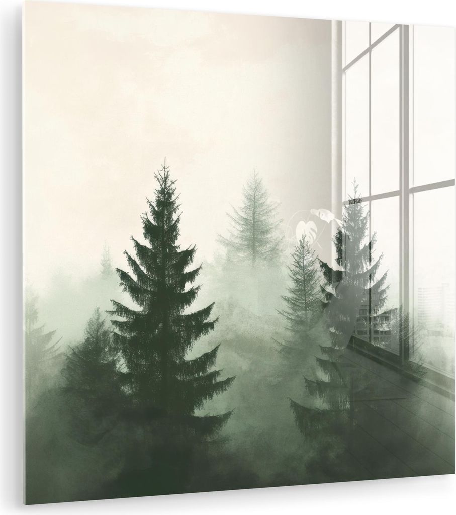 MuchoWow Glasbilder - Bilder auf Wandbild - Foto auf Glas Fichte - Bäume - Grün - Beige 50x50 cm Wanddekoration aus Glas - Acrylglasbild - Acrylb...