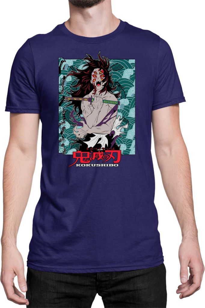Herren T-Shirt Demon Anime Slayer Kimetsu No Yaiba Kokushibo 001, Man S / Dunkelblau