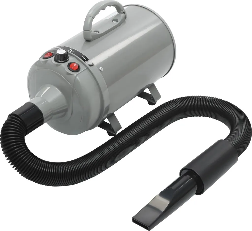 Soffiatore mobile per pellicce - Asciugacapelli per cani - 2200 W - 2 impostazioni - Aria calda/fredda - Tubo telescopico 75-220 cm - 4 ugelli - Spina UE 210-240 V - Grigio
