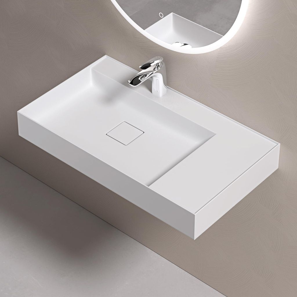 doporro Lavabo Bagno Sospeso 80 cm Rettangolare in Resina Immagine del prodotto 