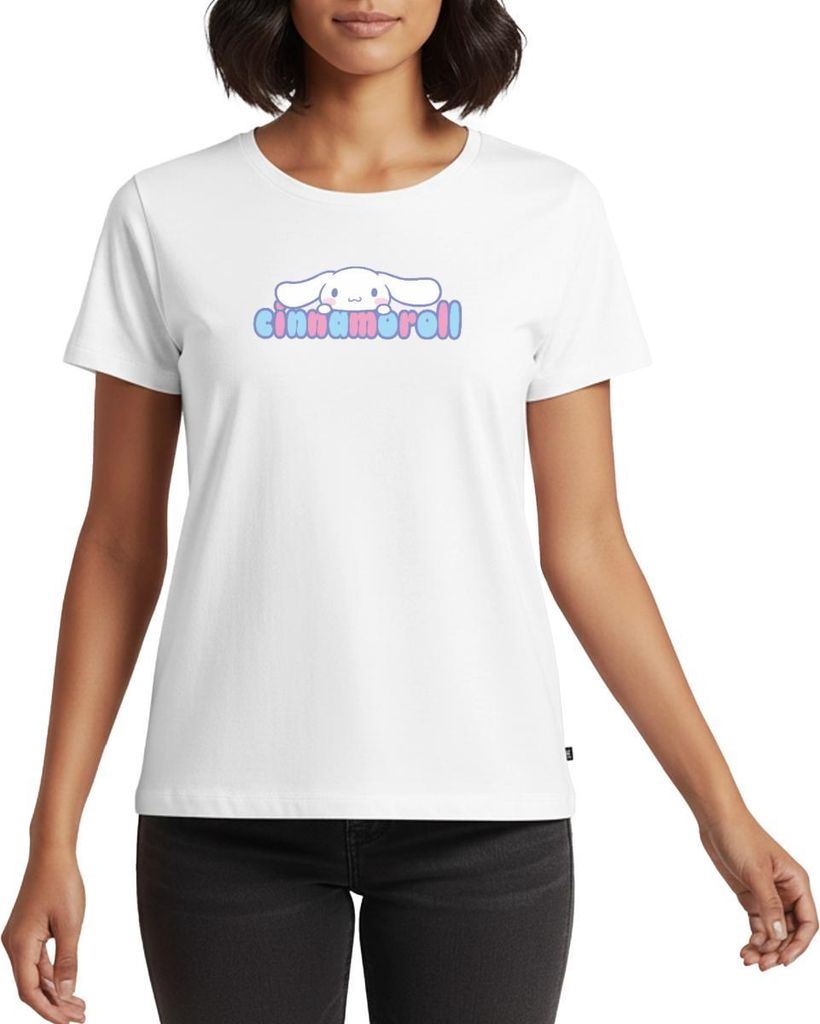 Spreadshirt Cinnamoroll Guckt Über Schriftzug Frauen Premium T-Shirt, S, Weiß