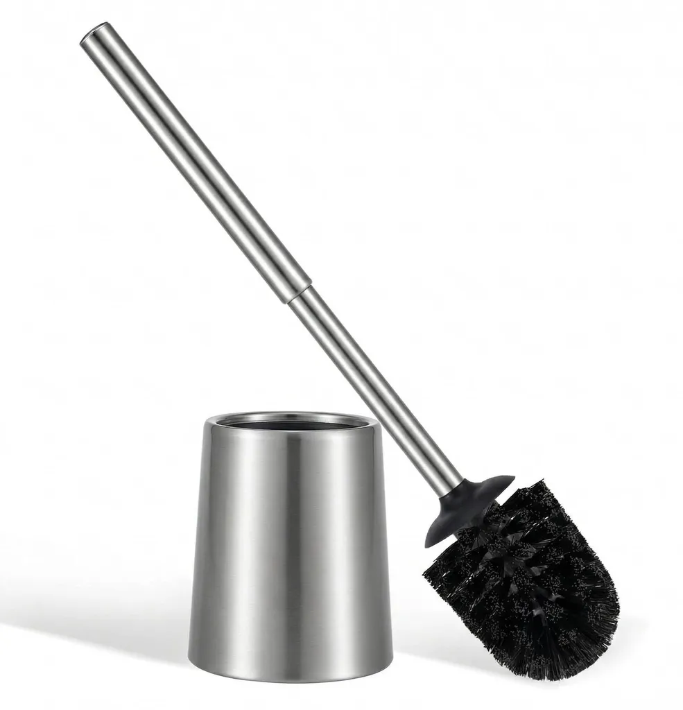Set brosse WC inox brossé et support design argent pour salle de bains