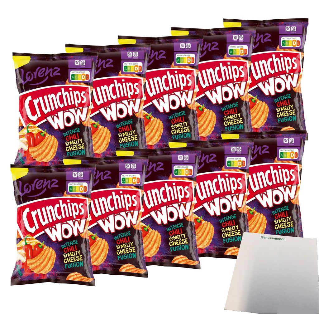 Lorenz Crunchips Wow Chili & Cheese VPE (10x110g Beutel) + usy Block