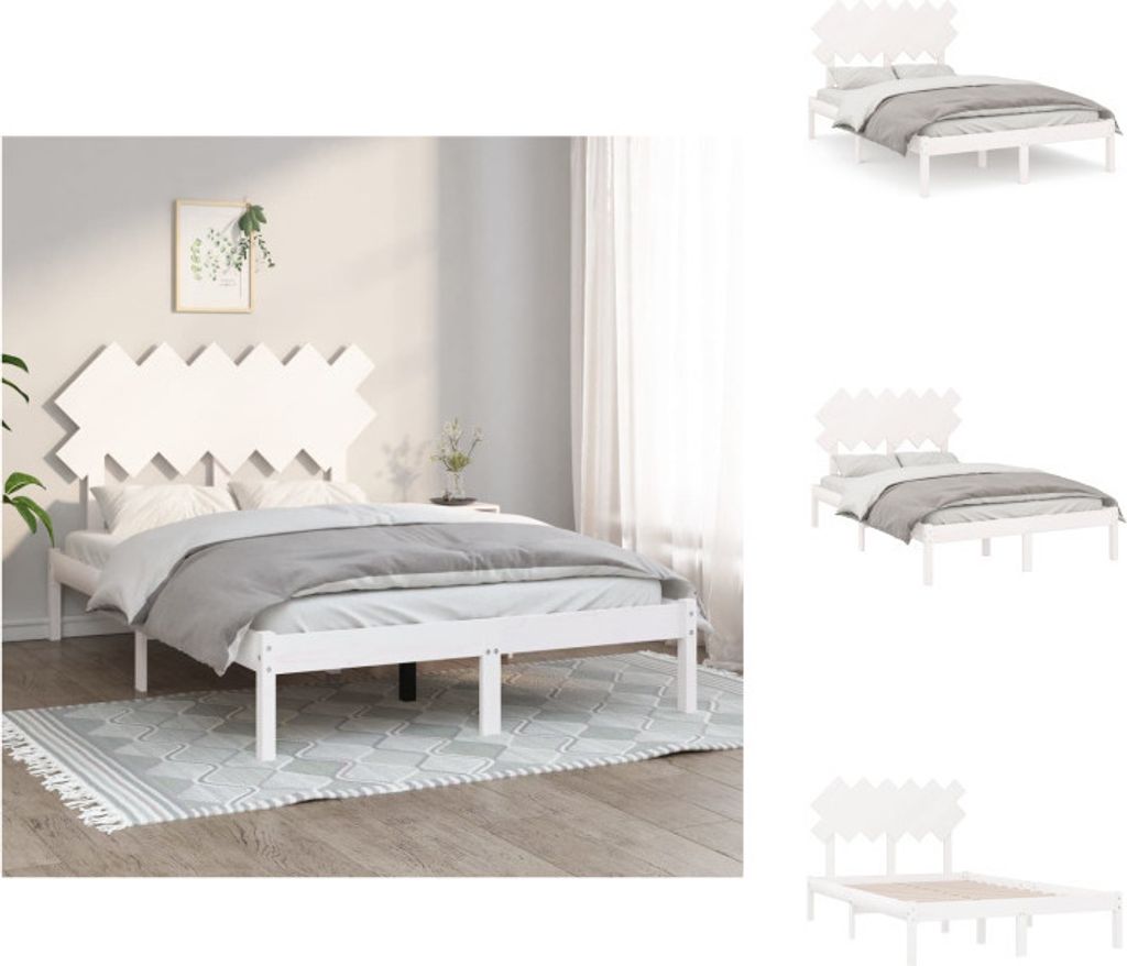 vidaXL Massivholzbett Weiß 135x190 cm - Betten & Bettgestelle