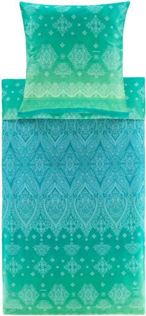 Bassetti Satin-Bettwäsche-Garnitur KERALA Farbe V1 SMARAGD Größe 240x220+2x80x80