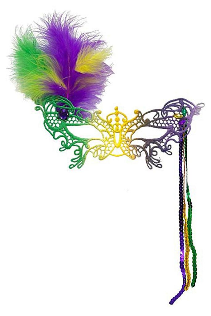 Maskenball-Karnevalsmaske für Damen, Mardi Gras, lila, grün, gelb, Spitze, Federmaske für Abschlussball, Hochzeit, Halloween-Party, Gastgeschenke D