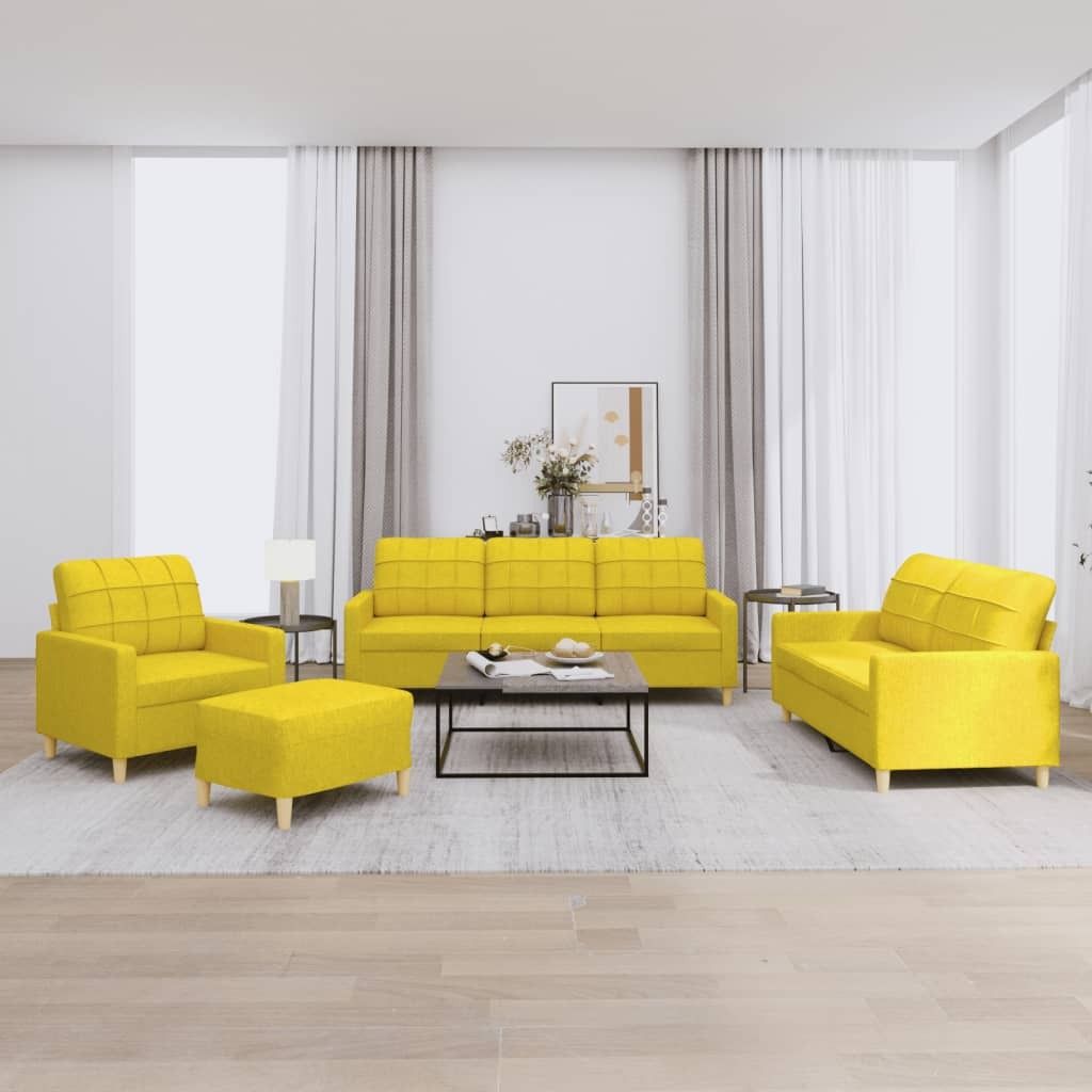 "im Angebot" 4-tlg. Sofagarnitur - Sofa-Set - Couchgarnitur - mit Kissen Hellgelb Stoff - Klassische Sofas CC8823