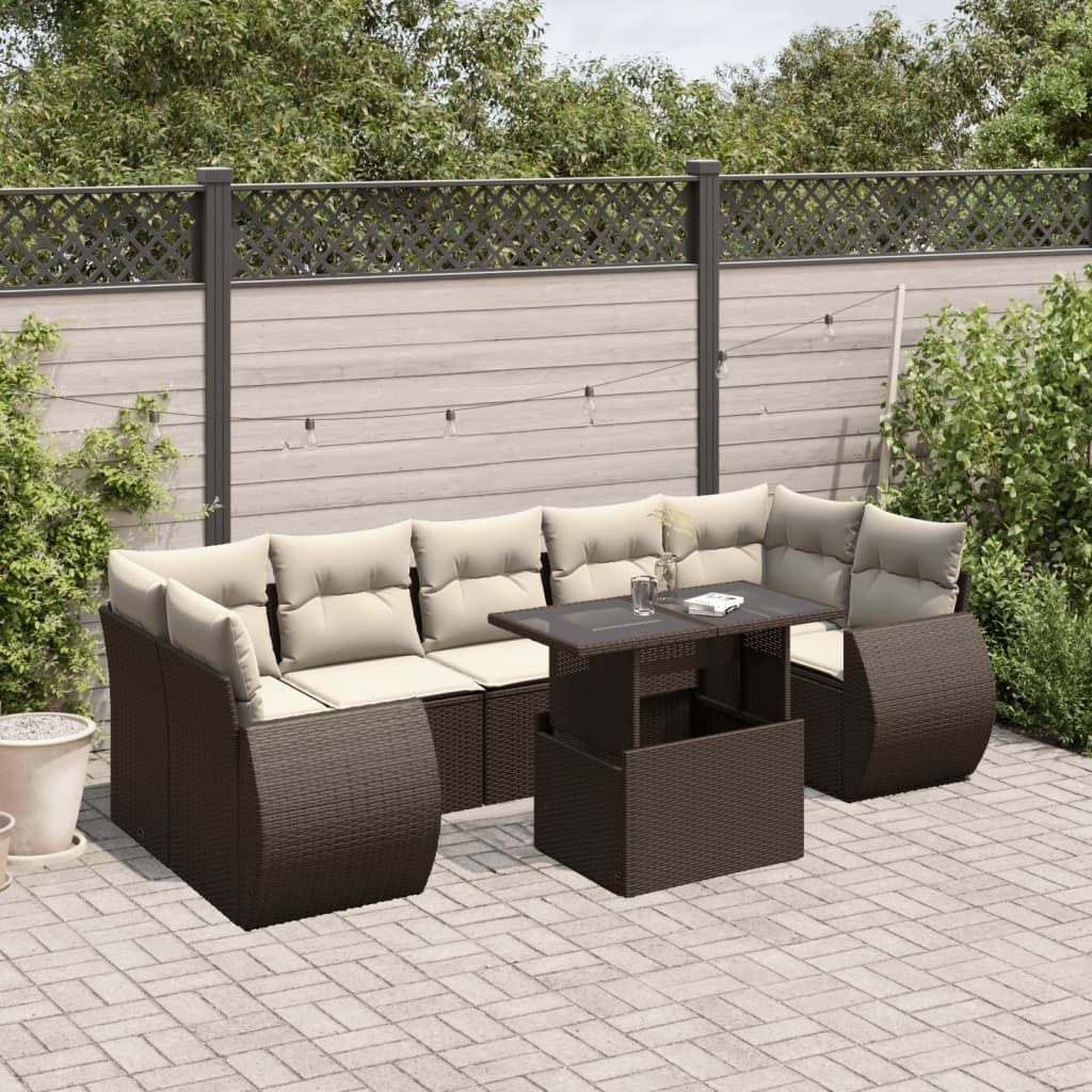 "Rabatt" 8-tlg. Garten-Sofagarnitur - mit sofa - mit Kissen Braun Poly Rattan - Lounge-Dining set CC10477