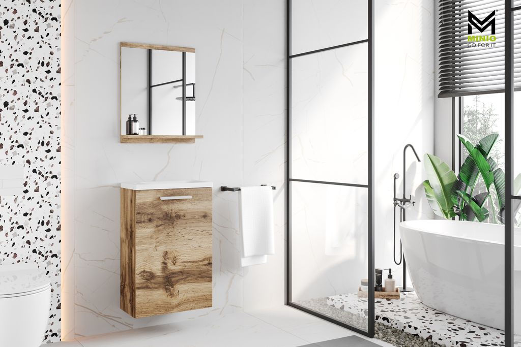 MINIO Badmöbel Set Capri - 4-tlg. Mit Waschbecken Matera/Kastanien