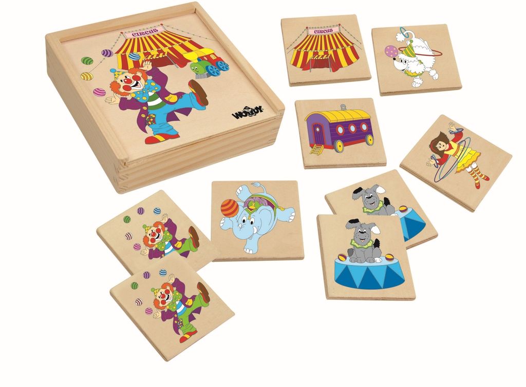 Lernspielzeug 93049 Holz - Puzzle / Match a Pair / Memory mit Zirkus - Motiven. 36 tlg
