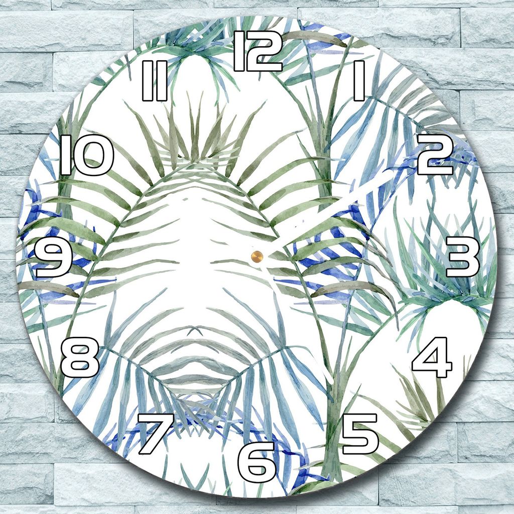 Wanduhr aus Glas Rund fi 30 Palmblätter Blaue Quarz Deko Schlafzimmer Büro