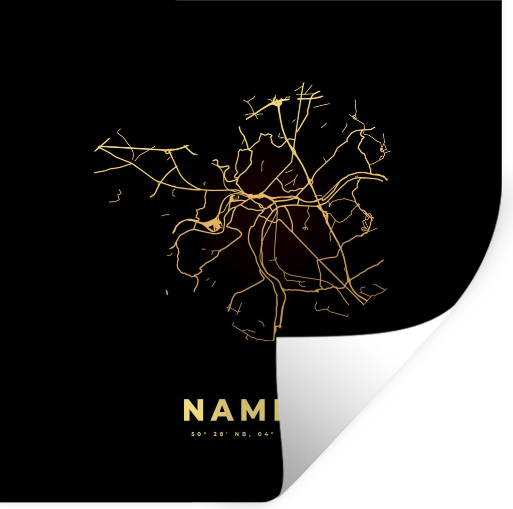 MuchoWow Wandtattoo Wandsticker Wandaufkleber Stadtplan - Karte - Belgien - Namur - Frankreich - Gold 100x100 cm Selbstklebend und Repositionierb...