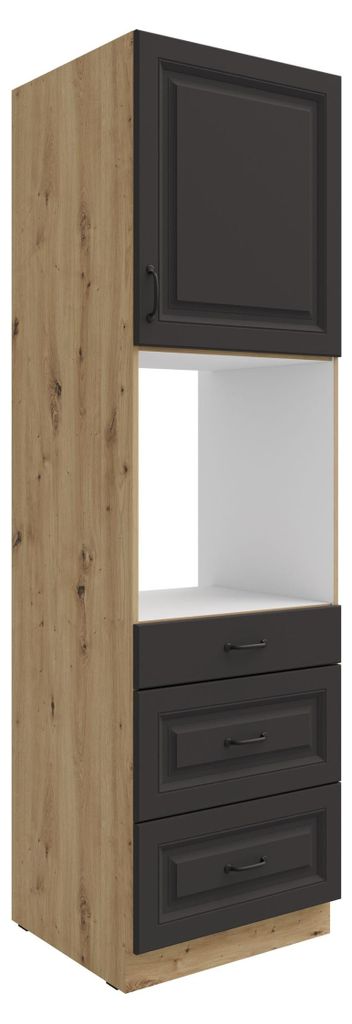 Küchen Backofen Hochschrank 60 cm mit Schubladen Stilo Grau Produktbild 
