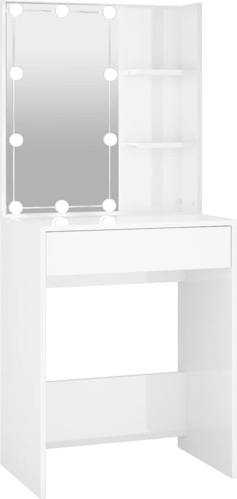 vidaXL Toaletka z diodami LED biały wysoki połysk 60x40x140 Zdjęcie produktu 