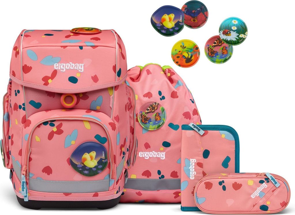 Ergobag Schulranzen-Set Cubo ZitronenfaltBär 5-teilig, ergonomisch, höhenverstellbar