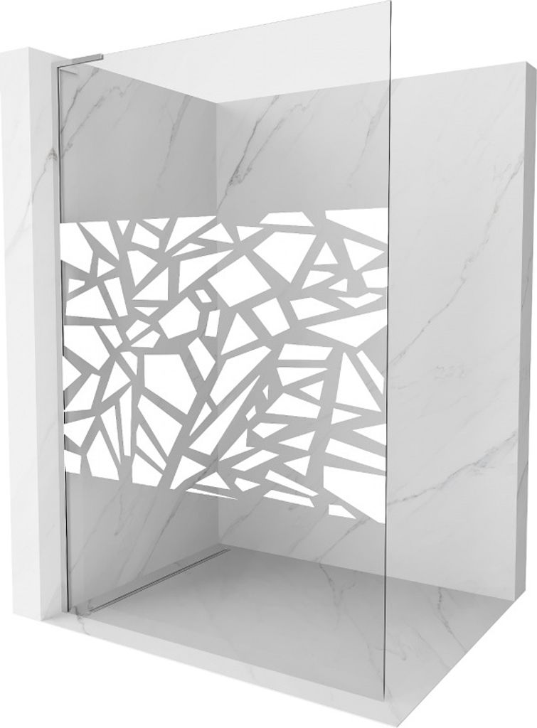 Mexen Kioto L Duschwand Walk-in 90 x 200 cm, weißes Muster, Chrom - 800-090-103-01-85
