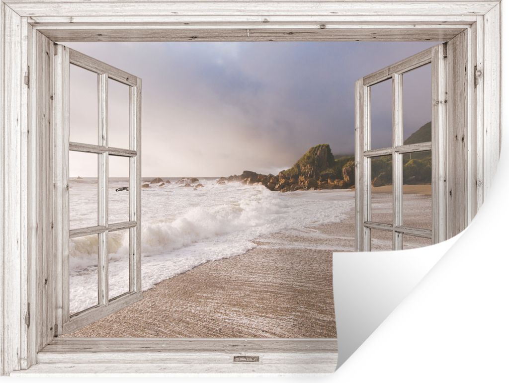 MuchoWow Wandtattoo Wandsticker Wandaufkleber Aussicht - Strand - Meer 120x90 cm Selbstklebend und Repositionierbar - Aufkleber