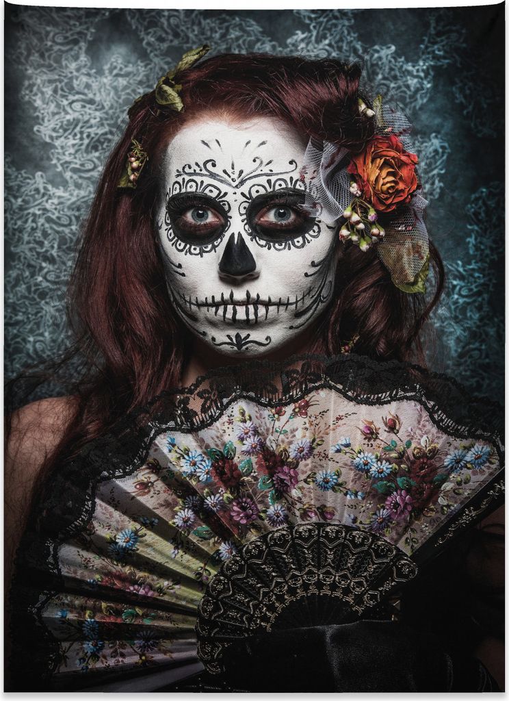 Abakuhaus Festlich Wandteppich, Skull Scary Maske aus Weiches Mikrofaser Stoff Kein Verblassen Klare Farben Waschbar, 110 x 150 cm, Kadett Blau Kas...