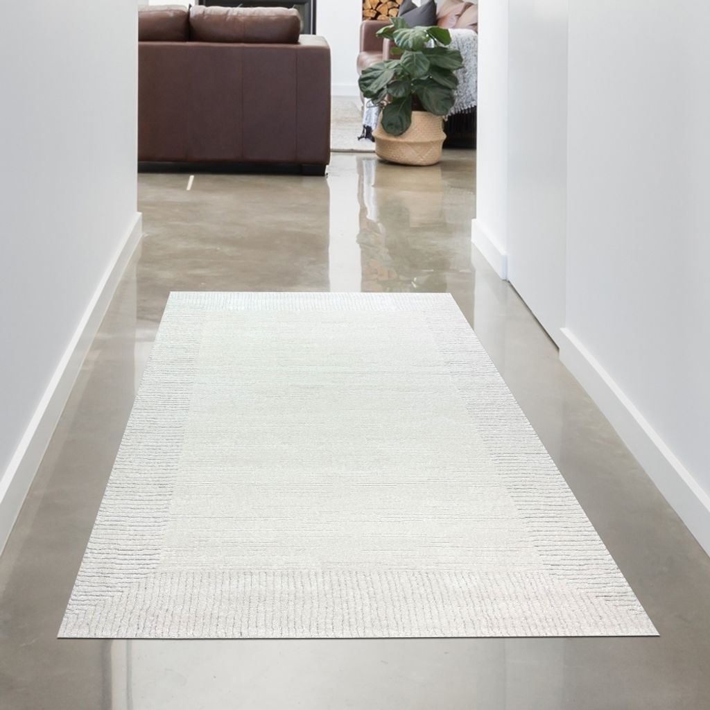 Wohnzimmer Schlafzimmer Teppich Striche weich 3d-effekt creme grau Größe - 80 x 150 cm
