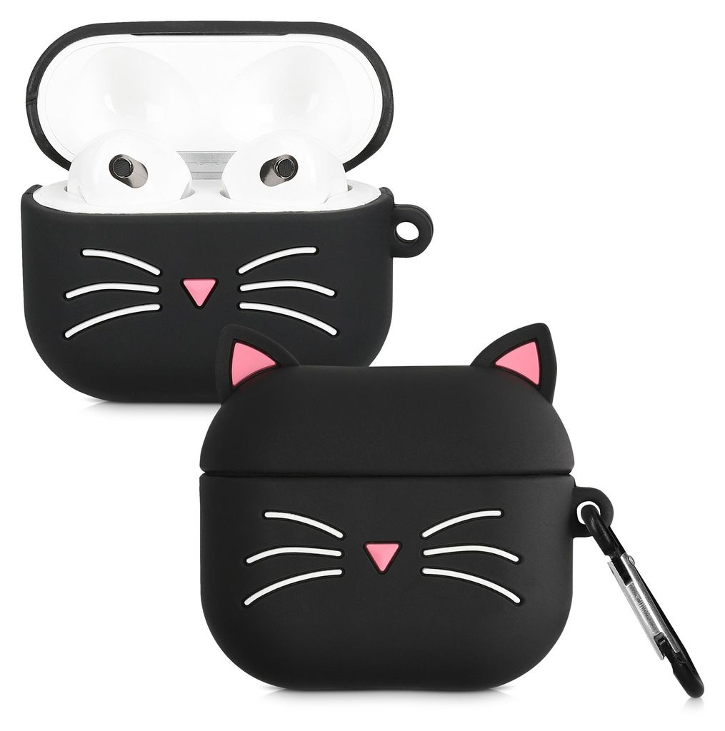 kwmobile Design Schutzhülle für Apple AirPods 3 Hülle - TPU Silikon Case für Kopfhörer Ladecase - stoßfestes Cover mit Karabiner - Schwarz Weiß
