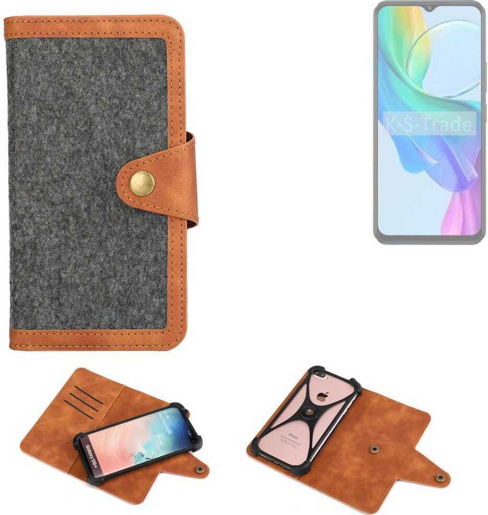 K-S-Trade Schutzhülle Handyhülle kompatibel mit Vivo Y03 Filz Hülle Kunst-Leder dunkelgrau braun (1x)