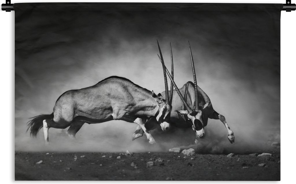 MuchoWow Wandteppich Wandbehang Antilope - Schwarz und weiß - Porträt - Wildtiere - Tiere 60x40 cm Tapisserie Dekoration Wandtuch - Wanddekorat...