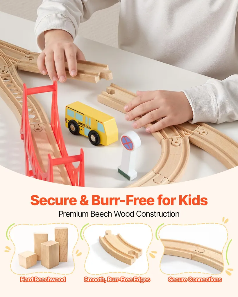 Grand Set de Train en Bois Compatible Multi-marques avec 113 Pièces - 4