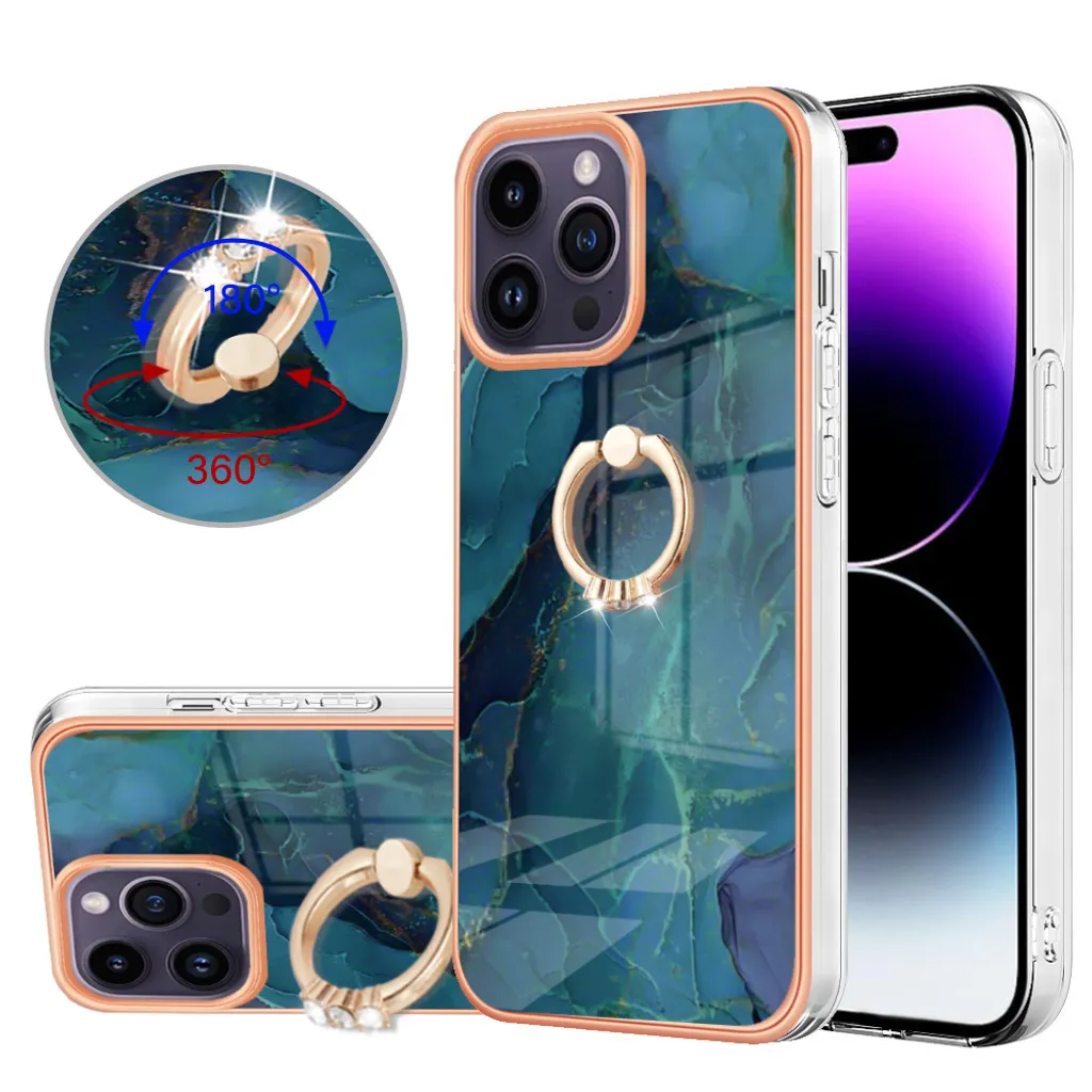 Cover iPhone 14 Pro Silicone TPU Antiurto con Ring Stand Verde