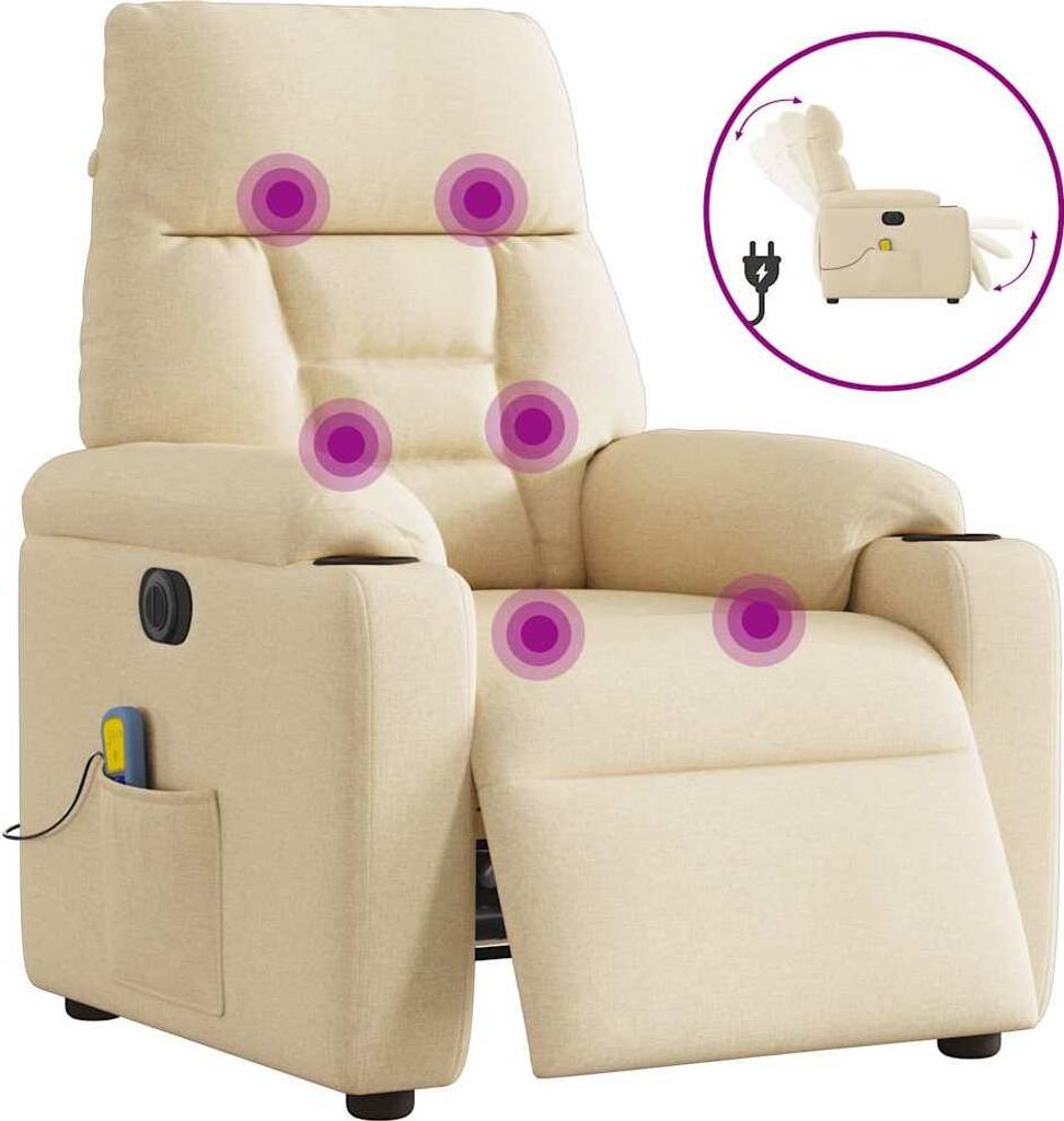(NEU 2026) Massagesessel Elektrisch Creme Stoff - Loungesessel - 22 kg