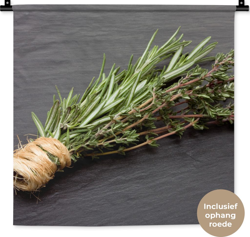 MuchoWow Wandteppich Wandbehang Thymian - Kräuter - Grün - Tisch - Küche - Stein 60x60 cm Tapisserie Dekoration Wandtuch - Dekorationen - Wand...