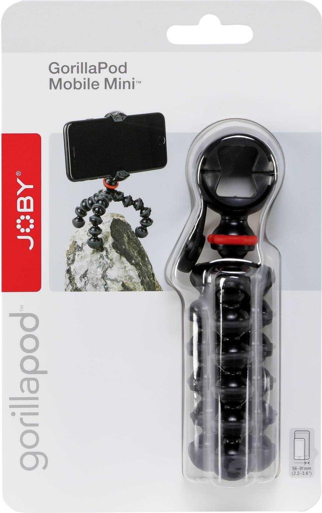 The image shows the packaging of a Joby GorillaPod Mobile Mini tripod.